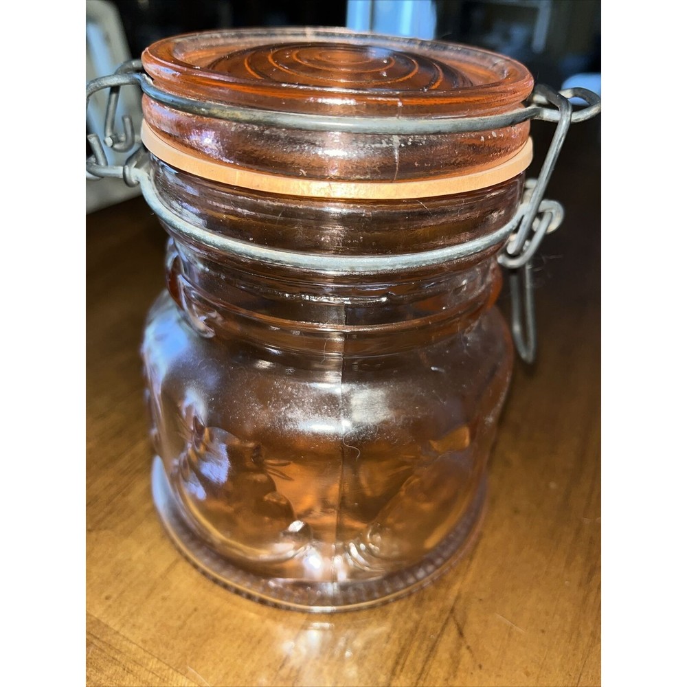 Vintage Crownford Giftware Pink Glass Jar Canister Cats Italy 1983 Hinged Lid